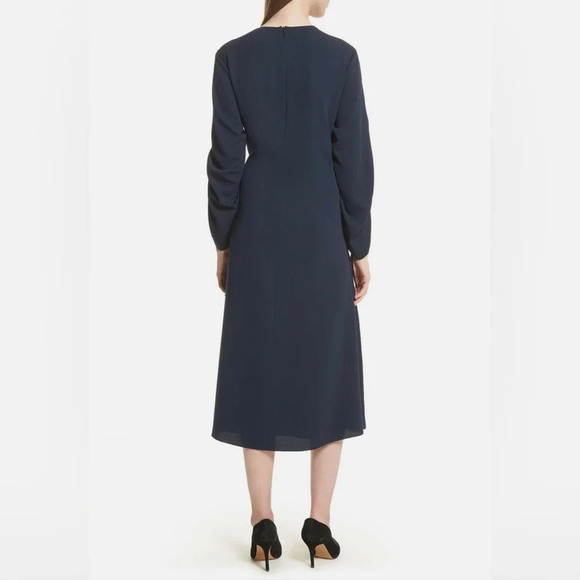 TIBI Navy Ruched Convertible Sleeve Stretch Crepe Midi V-Neck Dress Size 8 NWOT - Picture 12 of 14